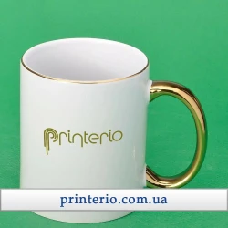 Чашка для сублімації Sublime PREMIUM з лого біла з золотим обідком та ручкою 330 мл